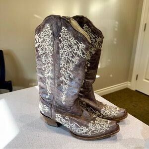 CORRAL WOMEN'S CRATER WITH BONE EMBROIDERY WESTERN BOOTS SNIP TOE SIZE 8.5